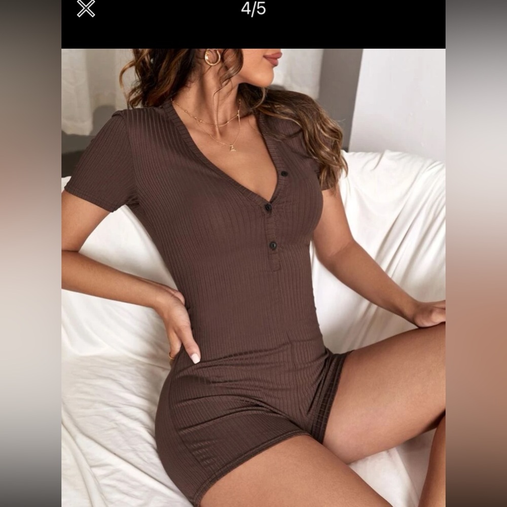 Brown One Piece Lounge Romper